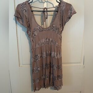 Brown Patterned Short Sleeve Top